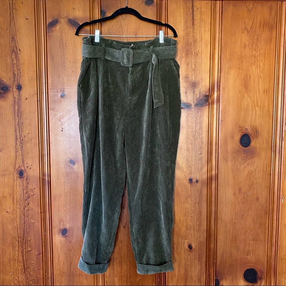 Green Corduroy Paper-Bag Pants